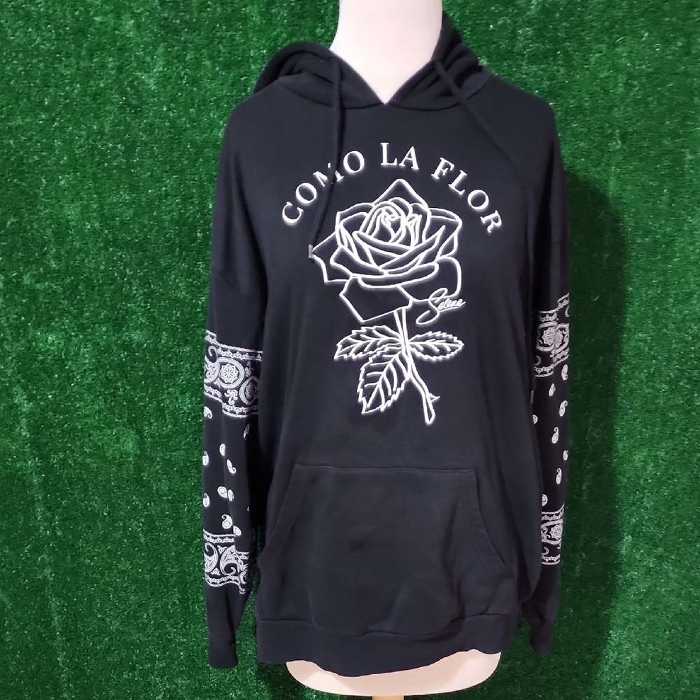 Selena Black Hoodie with Rose Graphic